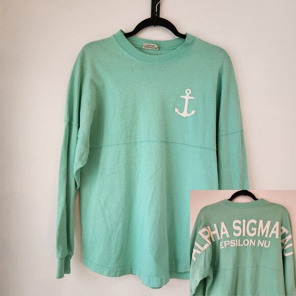 Spirit Jersey Long Sleeve T-Shirt Tee Mint Green Alpha Sigma Tau Epsilon Nu XS - Picture 1 of 9